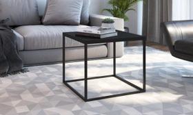 Mesa Quadrada Cube Lateral Auxiliar Preto/Preto Industrial Artesano