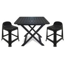 Mesa Quadrada Dobrável 80x72cm Preta + 2 Banquetas Com Encosto Mesa Quadrada Dobrável 80x72cm Preta + 2 Banquetas Com Encosto