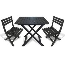 Mesa Quadrada Dobrável 80x72cm Preta + 2 Cadeiras Dobráveis Bistrô