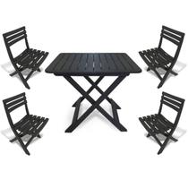 Mesa Quadrada Dobrável 80x72cm Preta + 4 Cadeiras Dobráveis Bistrô