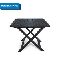 Mesa Quadrada Dobrável Plástica Preta 80X72X70Cm