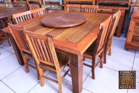 Mesa Quadrada Grande c/ Disco Giratório + 8 Cadeiras