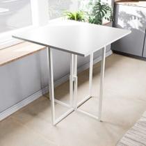 Mesa Quadrada Industrial 70cm Branca Tampo Madeira Branco