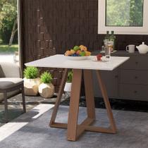 Mesa Quadrada Jantar 90cm Manu Branca Base Madeira Maciça