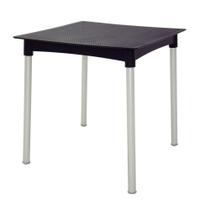 Mesa Quadrada Laura Ratan Preta Em Polipropileno Com Pernas De Alumínio Anodizado