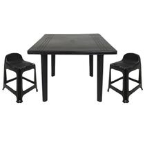 Mesa Quadrada Plástico Desmontável 90cm Preta + 2 Banquetas Com Encosto