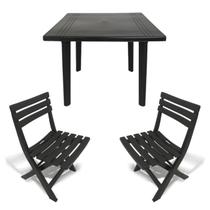 Mesa Quadrada Plástico Desmontável 90cm Preta + 2 Cadeiras Dobráveis