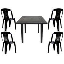 Mesa Quadrada Plástico Desmontável 90cm Preta + 4 Cadeiras Vime Empilhável