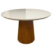 Mesa Ravena 135x135cm Redonda Castanho Vidro Off White