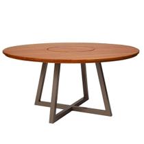 Mesa Redonda 1,50m Jantar Tampo de Madeira Centro Giratório Pés Alumínio