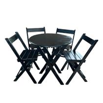 Mesa Redonda 68cm Diametro Dobravel com 4 Cadeiras Bares Preto