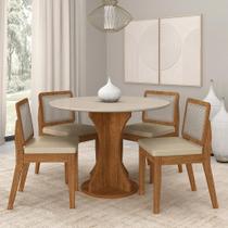 Mesa Redonda Andria 4 Cadeiras Sextavadas Freijó/off/material sintético Bege - M.a