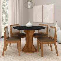 Mesa Redonda Andria 4 Cadeiras Sextavadas Freijó/pto/c.caramelo - M.a