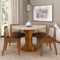 Mesa Redonda C/vidro 4 Cadeiras Sextavada Cali Fre/off/cor.carame - Ma