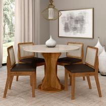 Mesa Redonda C/vidro 4 Cadeiras Sextavada Cali Fre/off/cor.marrom - Ma