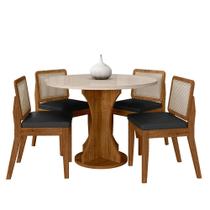 Mesa Redonda C/vidro 4 Cadeiras Sextavada Cali Fre/off/cor.preto - Ma