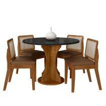 Mesa Redonda C/vidro 4 Cadeiras Sextavada Cali Fre/pto/cor.carame - Ma