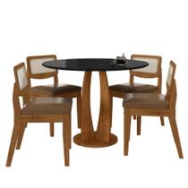 Mesa Redonda Camogli 4 Cadeiras Sextavadas Freijó/pto/c.caramelo - M.a