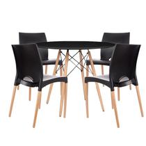 Mesa Redonda Charles Eames 120cm Tampo Madeira Sala Jantar + 4 Cadeiras Cannes Preta