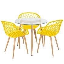 Mesa redonda com tampo de vidro 80 cm + 3 cadeiras Clarice Nest