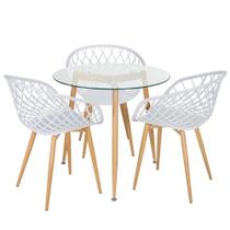 Mesa redonda com tampo de vidro 80 cm + 3 cadeiras Clarice Nest
