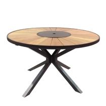 Mesa Redonda com Tampo Madeira 130Ø giro alumínio 6 lugares Luanda