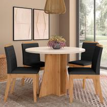 Mesa Redonda Com Vidro 4 Cadeiras Bélgica Cinamo/off Premi/preto - M.a