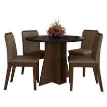 Mesa Redonda Com Vidro 4 Cadeiras Bélgica Imbuia/preto/capuccino - M.a