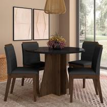 Mesa Redonda Com Vidro 4 Cadeiras Bélgica Imbuia/preto/preto - M.a Mesa Redonda Com Vidro 4 Cadeiras Bélgica Imbuia/preto/preto - M.a