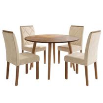 Mesa Redonda Dani 4 Lugares MDF com Cadeiras Suede Cinamomo Nude Milani Movelaria