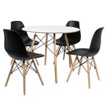 Mesa Redonda de Jantar Eames Chanfrada 90cm com 4 Cadeiras DSW Design Clássico Branco Preto Mesa Redonda de Jantar Eames Chanfrada 90cm com 4 Cadeiras DSW Design Clássico Branco Preto