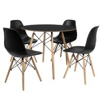 Mesa Redonda de Jantar Eames Chanfrada 90cm com 4 Cadeiras DSW Design Clássico Branco Preto
