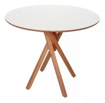 Mesa Redonda de Madeira 70cm Jantar Varanda Área Gourmet - June Branca