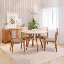 Mesa Redonda de Vidro MDF/Madeira Maciça 4 Cadeiras Madeira