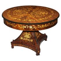 Mesa Redonda Decorativa Rica Marquiterrie Florais Madeira Ma