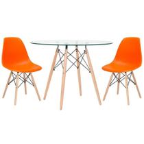 Mesa Redonda Eames 100cm + 2 Cadeiras Laranja