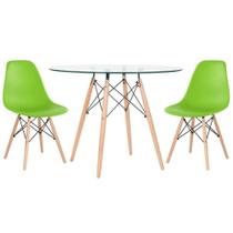 Mesa Redonda Eames 100cm + 2 Cadeiras Verde Claro