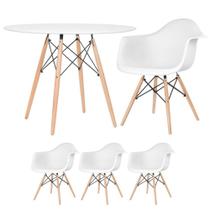 Mesa Redonda Eames 100cm + 3 Cadeiras Eiffel Daw Branco