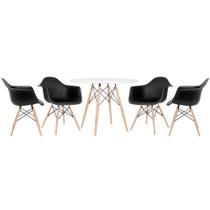 Mesa Redonda Eames 100cm + 4 Cadeiras Eiffel Daw Preto