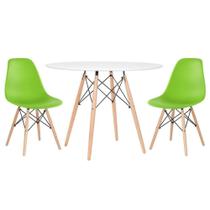 Mesa Redonda Eames 100cm Branco + 2 Cadeiras Verde Claro