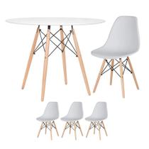 Mesa Redonda Eames 100cm Branco + 3 Cadeiras Cinza Claro