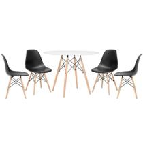 Mesa Redonda Eames 100cm Branco + 4 Cadeiras Preto