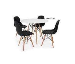 Mesa Redonda Eames 100cm Branco + 4 Cadeiras Preto