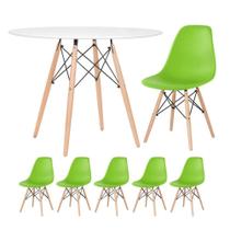 Mesa Redonda Eames 100cm Branco + 5 Cadeiras Verde Claro