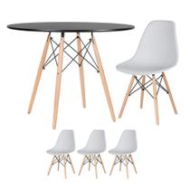 Mesa Redonda Eames 100cm Preto + 3 Cadeiras Cinza Claro