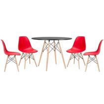 Mesa Redonda Eames 100cm Preto + 4 Cadeiras Vermelho