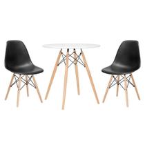 Mesa Redonda Eames 70 Cm + 2 Cadeiras Eiffel Dsw Mesa Branca Com Cadeiras Pretas Mesa Redonda Eames 70 Cm + 2 Cadeiras Eiffel Dsw Mesa Branca Com Cadeiras Pretas