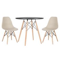 Mesa Redonda Eames 80 Cm Preto + 2 Cadeiras Eiffel Dsw Nude