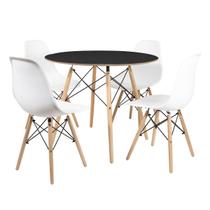 Mesa Redonda Eames Chanfrada 110cm Preta com 4 Cadeiras Eames DSW Branca - La Mobilia Mesa Redonda Eames Chanfrada 110cm Preta com 4 Cadeiras Eames DSW Branca - La Mobilia