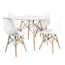 Mesa Redonda Eames Chanfrada 90cm Branca com 4 Cadeiras Eames DSW Branca - La Mobilia